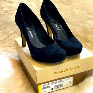 Franco Sarto “Luxe” Size 7.5 Black Suede Ex Cond.